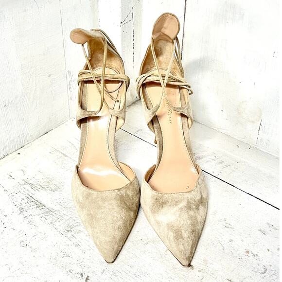 Gianvito Rossi Suede Ankle Tie Pointed Toe Stilettos Pumps Beige Womens 40 / 9.5 - Picture 2 of 6